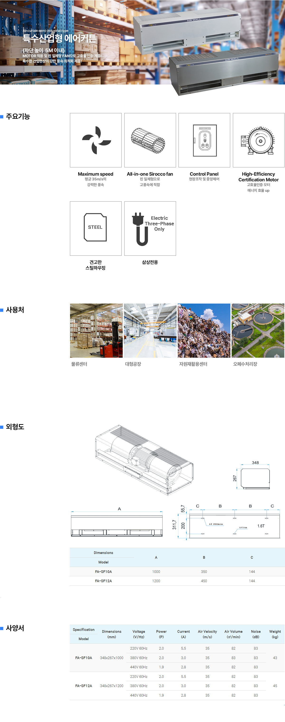 에어월테크 특수산업형 에어커튼
